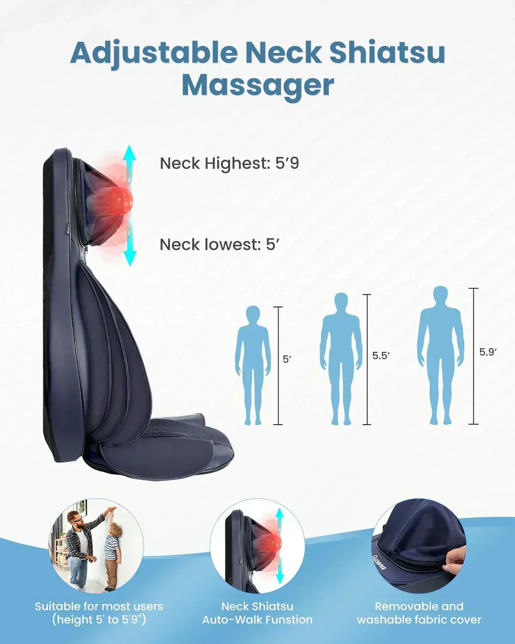 COMFIER Massager Chair with Heat Shiatsu Neck Back Massager Portable with Compress