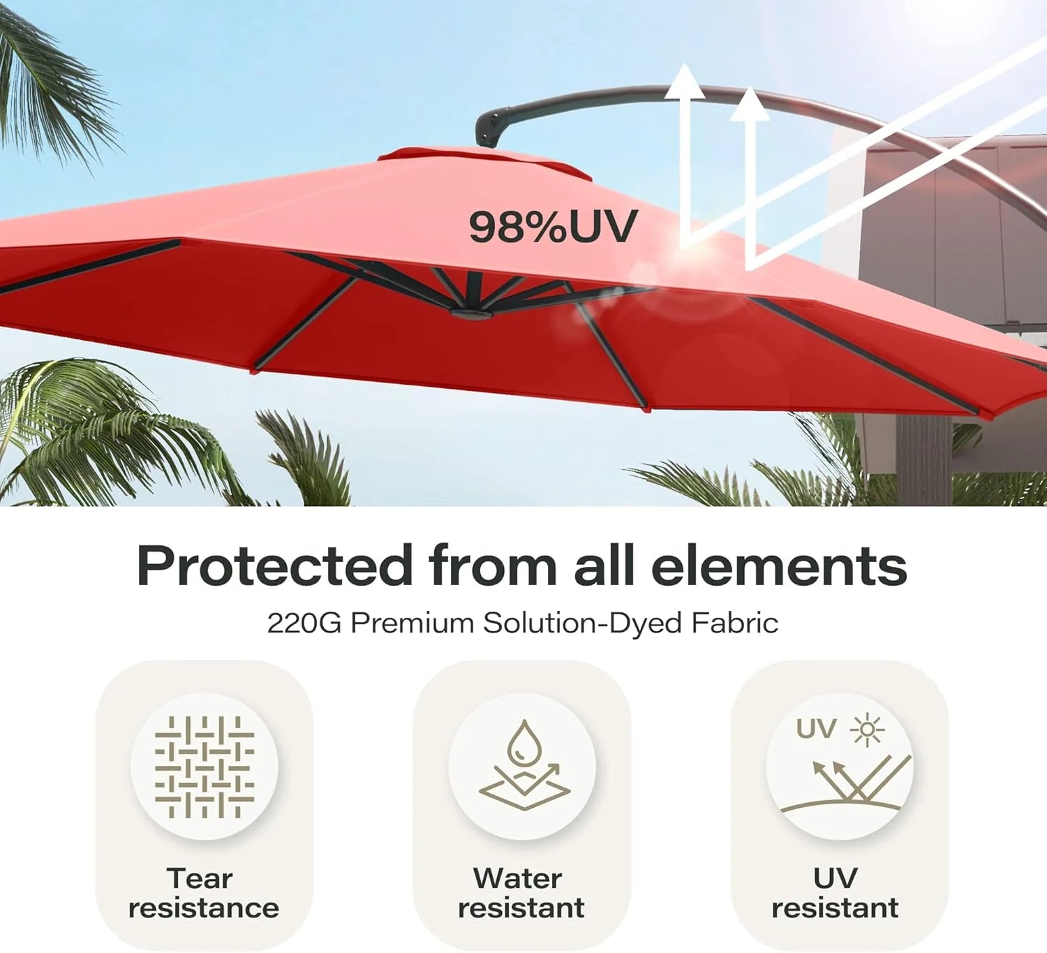 LAUSAINT HOME Outdoor Patio Umbrella with Base included, 11 FT Deluxe Curvy Cantilever Umbrella Heavy Duty Offset Hanging Umbrella with 360° Rotation for Market, Pool, Garden, Backyard, Deck (Beige)