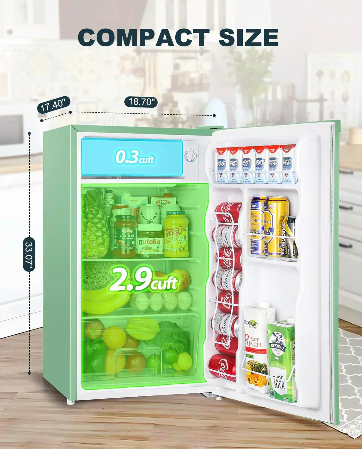 Upstreman 3.2 Cu.Ft Mini Fridge Freezer Single Door Fridge Dorm Fridge Adjustable Thermostat