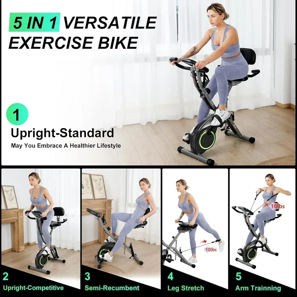 Foldable Exercise Bike Stationary Bikes  5 IN 1 Indoor Workout Cycling Bike Quiet Magnetic Resistance