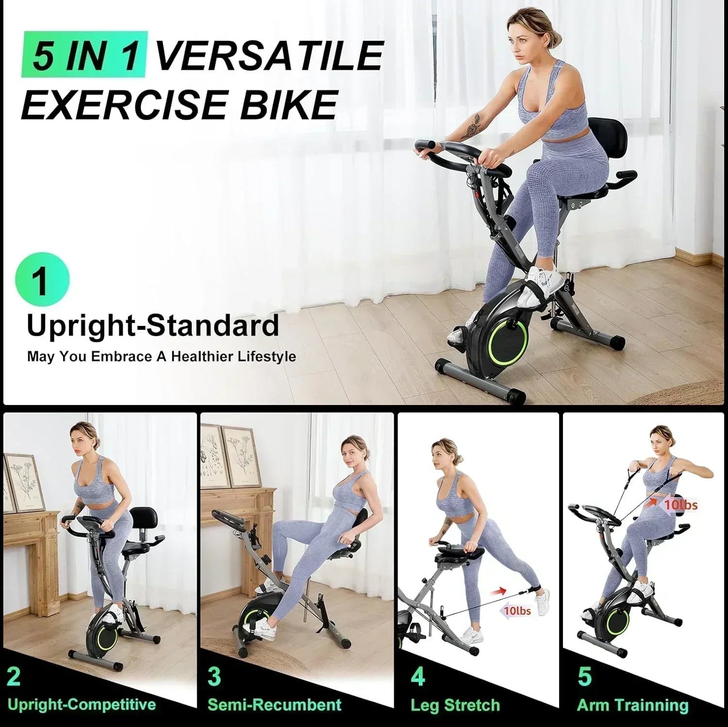 Foldable Exercise Bike Stationary Bikes  5 IN 1 Indoor Workout Cycling Bike Quiet Magnetic Resistance