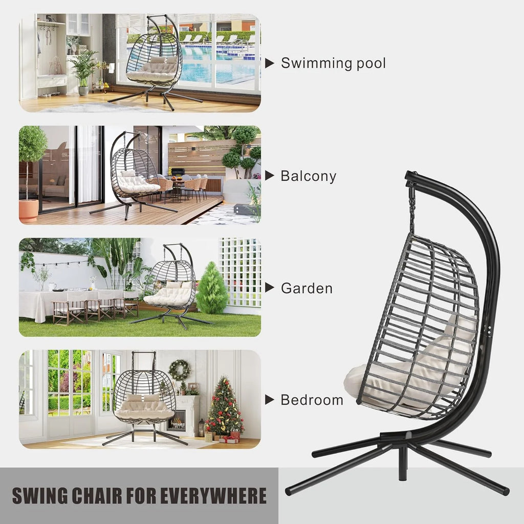 HWB Hanging Egg Chair Patio Wicker Hammock Egg Swing Chair with Cushion for Bedroom