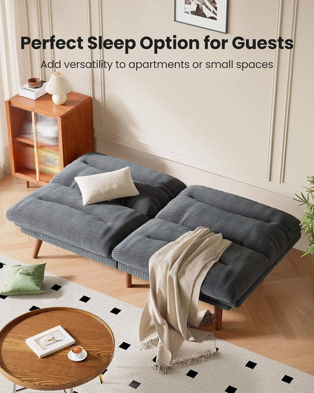 Convertible Futon Sofa Bed 66 Inch Corduroy Futon Sofa Recliner Sofa Bed for Small Spaces