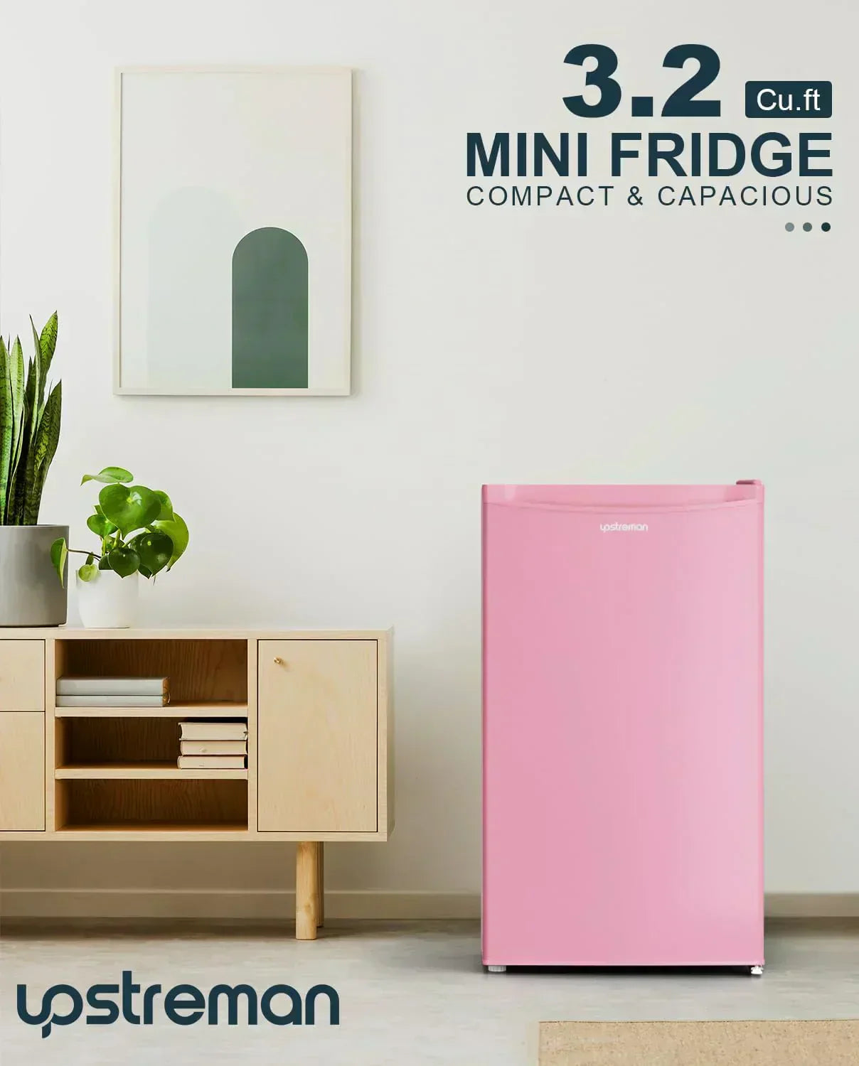 Upstreman 3.2 Cu.Ft Mini Fridge Freezer Single Door Fridge Dorm Fridge Adjustable Thermostat