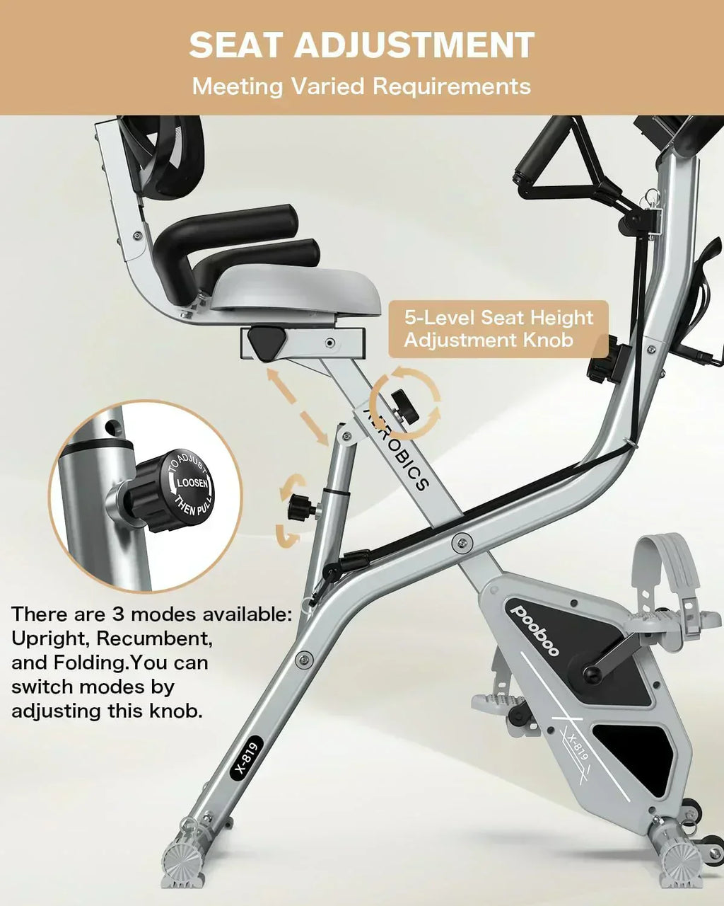 pooboo Folding Exercise Bike Foldable Fitness Stationary Bike Machine Upright Indoor Cycling Bike