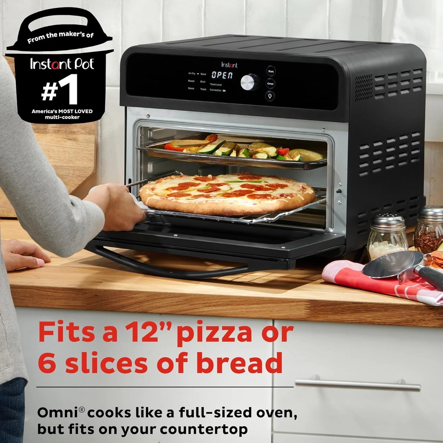 Instant Pot Omni Plus 19QT/18L Toaster Oven Air Fryer, 10-in-1 Functions, Fits 12 Pizza, Crisp, Broil, Bake, Roast, Toast, Warm, Convection, 100+ In-App Recipes, from the Makers of Instant Pot, Black