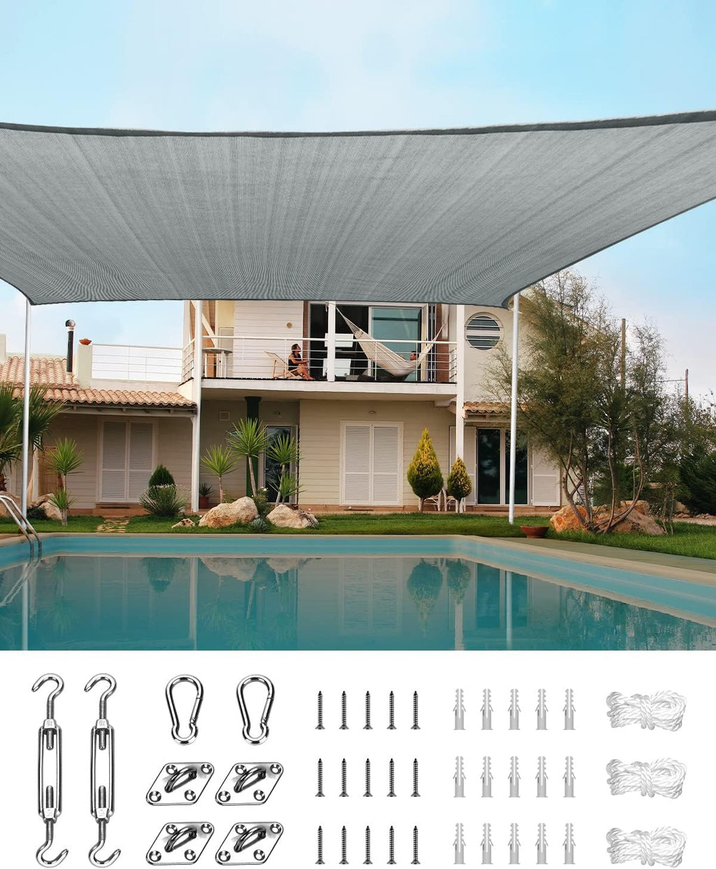 Quictent Sun Shade Sail for Patio, 185GSM Heavy Duty Rectangular Outdoor Sunshades UV Block Outside Canopy Cover for Backyard White and Grey Multi 20x26ft