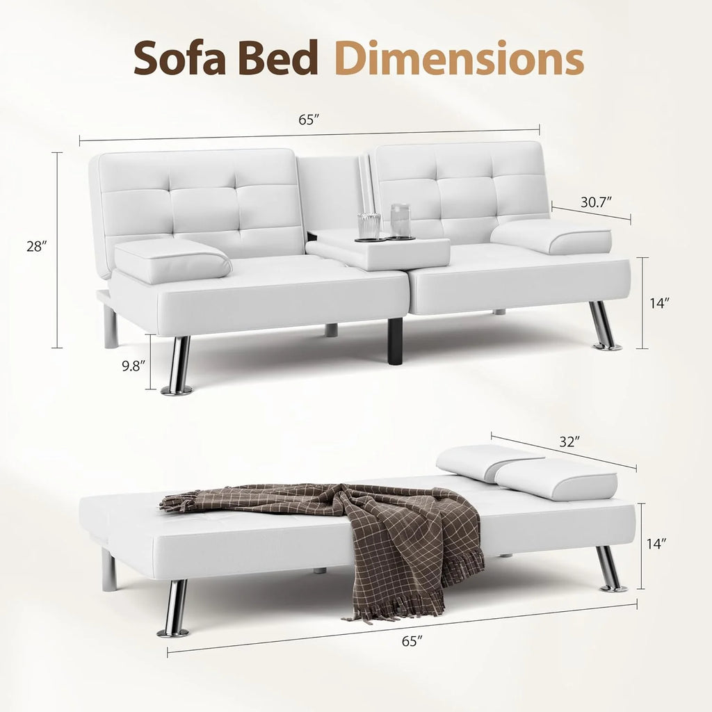 Shahoo Convertible Folding Futon Sofa Bed Sleeper Couch for Living Room Faux Leather