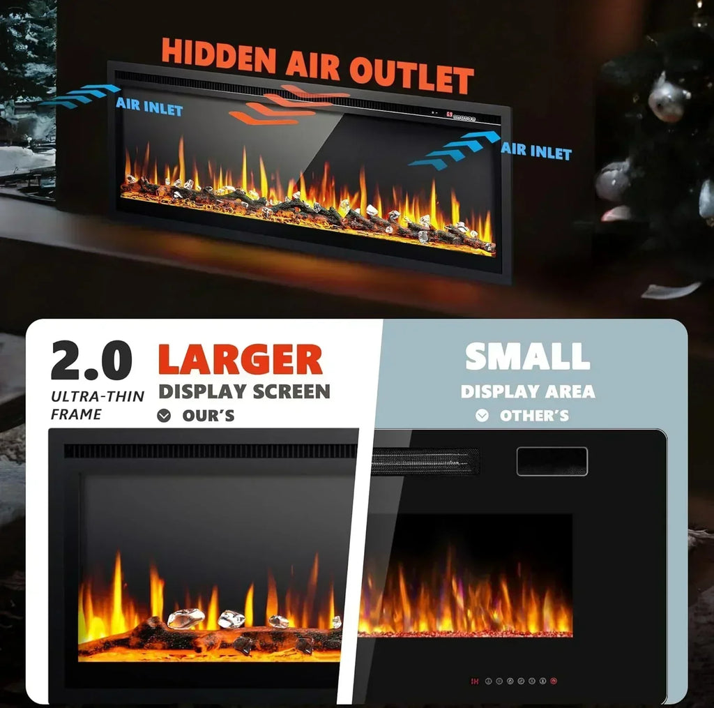 EUHOMY 50 Inch Electric Fireplace Wall Recessed Adjustable Flame Color Fireplace Heater