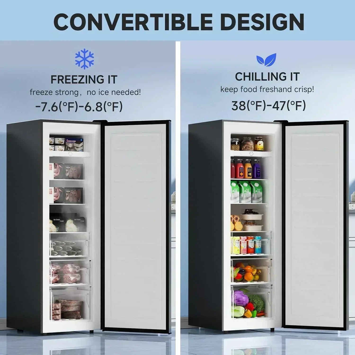 BANGSON Upright Freezer 7.0 Cu.ft Stand Up Freezer Convertible Upright Freezer/Refrigerator
