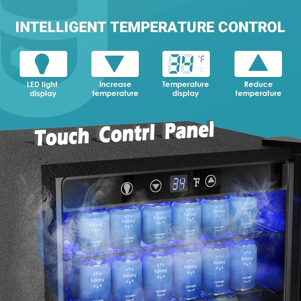 EUHOMY Beverage Refrigerator Cooler, 130 Can Mini Fridge with Glass Door for Soda Beer or Wine, Beverage Cooler for Home, Office, Bar with Adjustable Removable Shelves, Silver