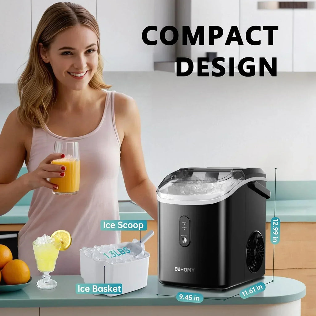 EUHOMY Nugget Ice Maker Countertop with Handle Ready 34lbs Per Day Removable Top Cover