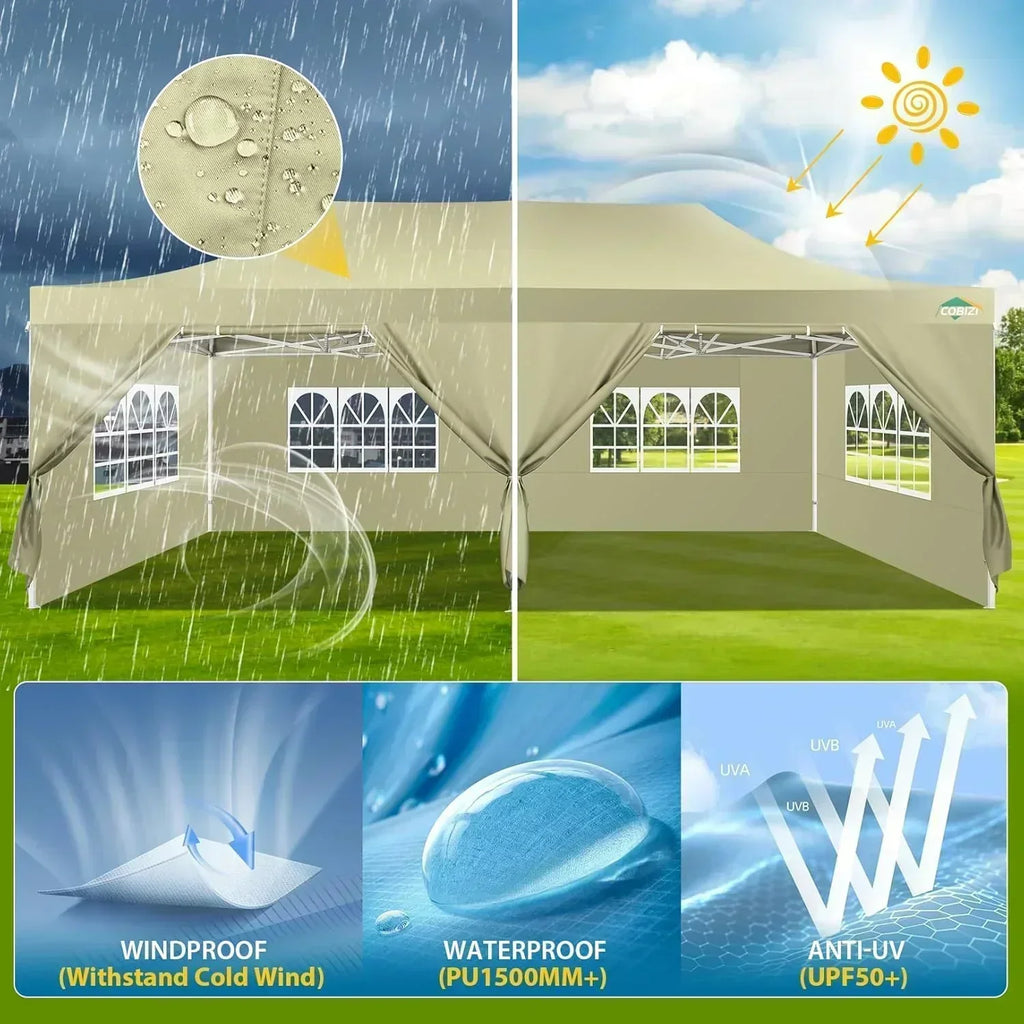 COBIZI 10x20 Heavy Duty Pop up Canopy Tent 6 sidewalls Commercial Canopy Wedding Party Tents