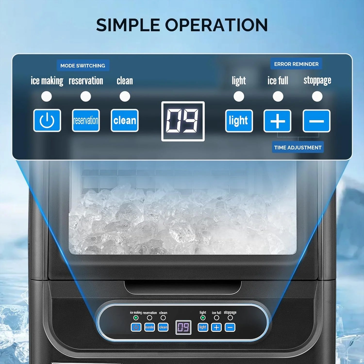 VINGLI Commercial Ice Maker Machine,90lbs/24H Plastic Under Counter Ice Maker with 11lbs Storage,Dual Water Supply Options,Self-Cleaning,Timing Function,for Home Bar Cafe Restaurant Kitchen