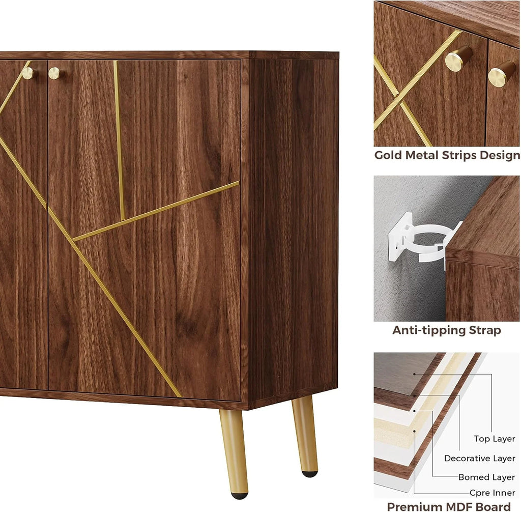 Free Standing Cabinet Black Wood for Living Room, Bedroom, Dining Room, Hallway, Entryway