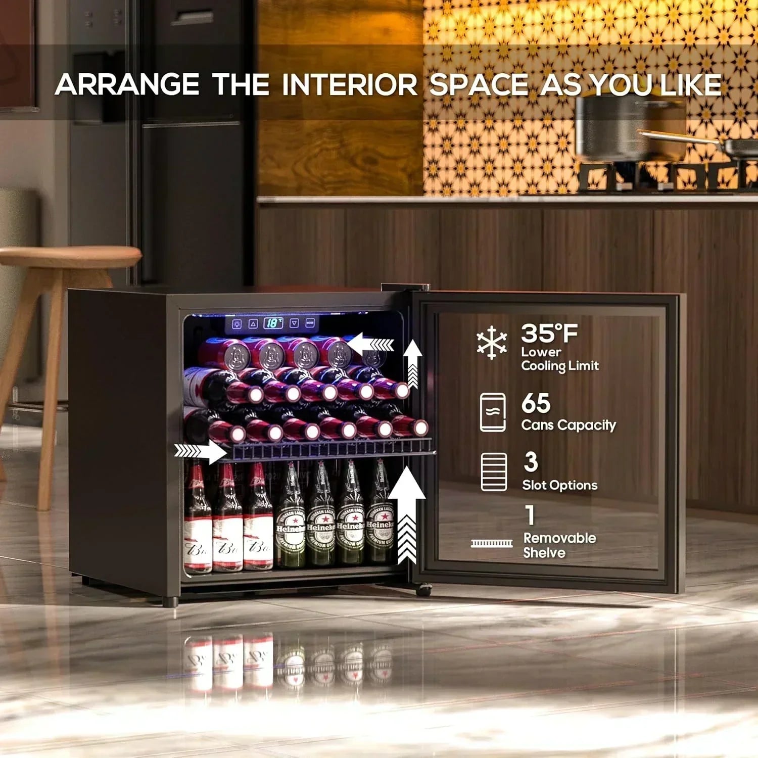 Beverage Refrigerator Cooler-120 Cans Freestanding Mini Fridge Cooler with Glass Door
