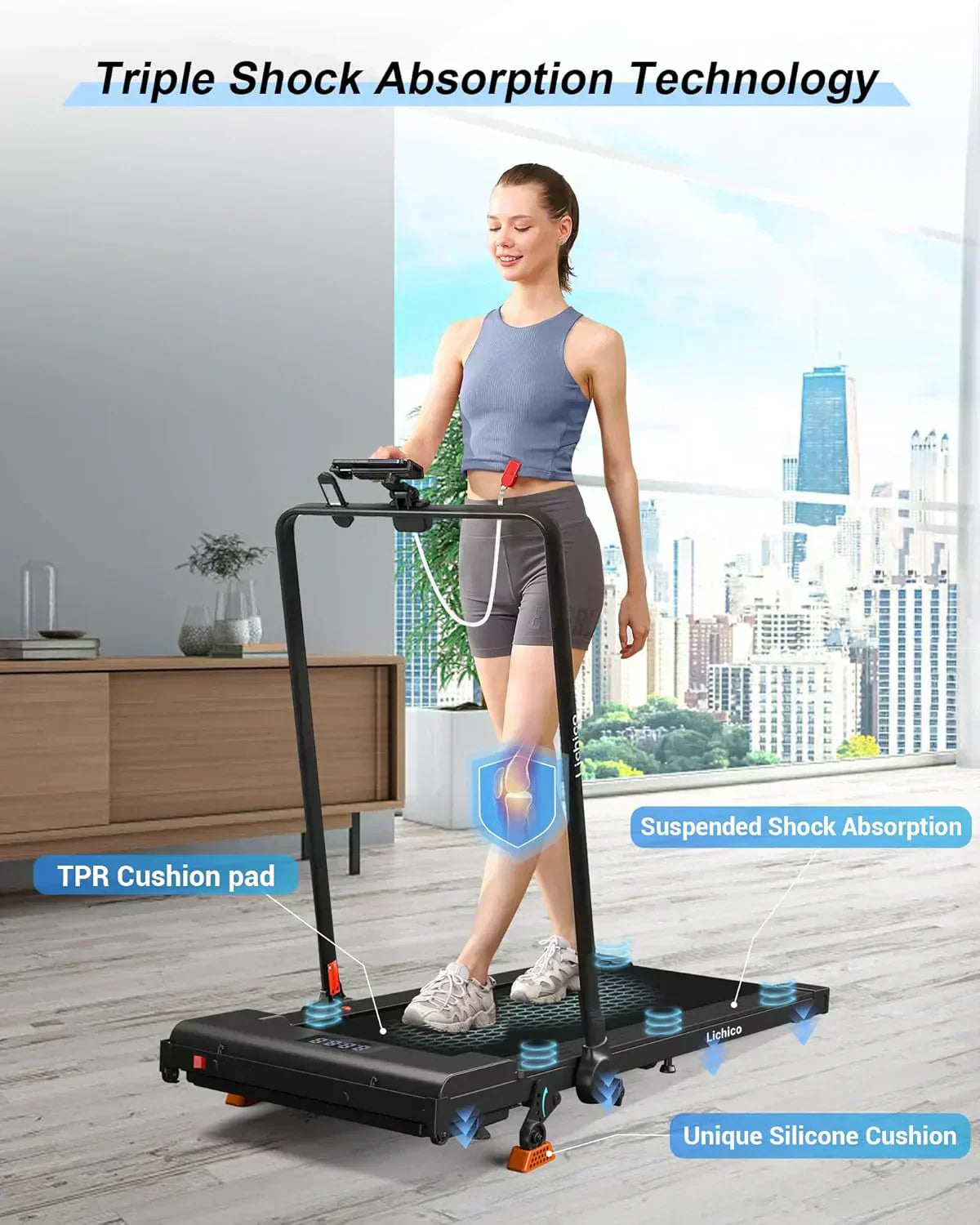 Lichico Walking Pad Under Desk Treadmill Ultra-Quiet Brushless Electric Jogging Treadmill