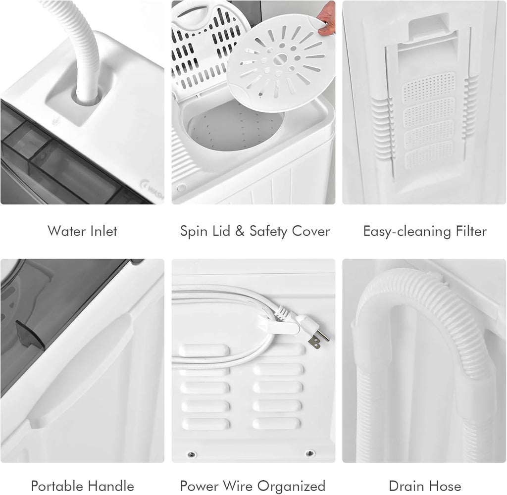 COSTWAY Double Tub 26 lb Capacity Laundry 18 lb 8 lb Spin Combo with Timer Knob Built-in Drain Pump Small Portable Washing Machine