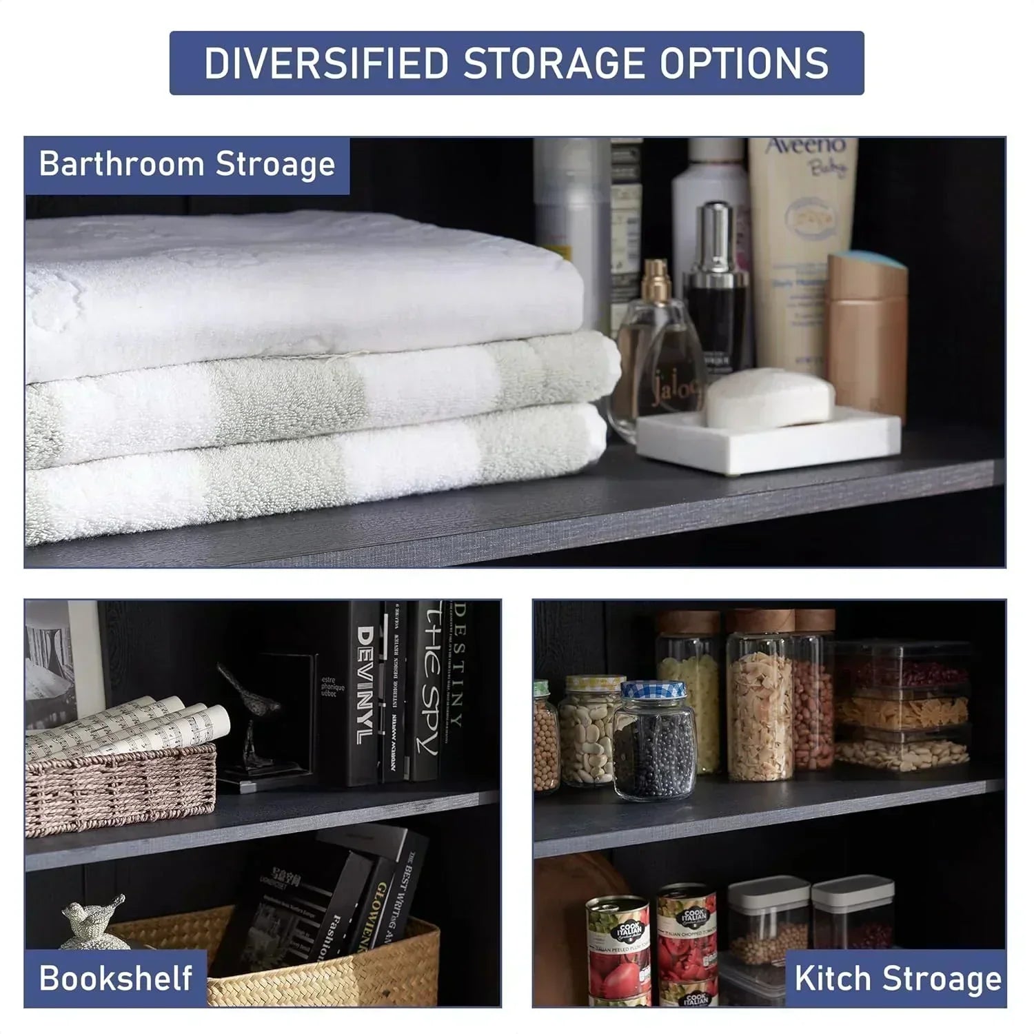 JXQTLINGMU Farmhouse Kitchen Pantry 72 Tall Wood Kitchen Storage Cabinet Adjustable Shelves