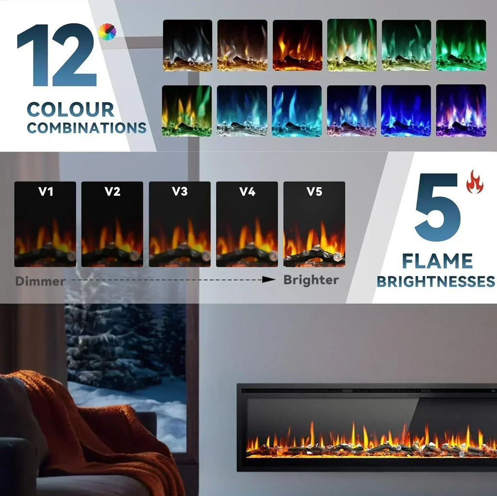 EUHOMY 50 Inch Electric Fireplace Wall Recessed Adjustable Flame Color Fireplace Heater