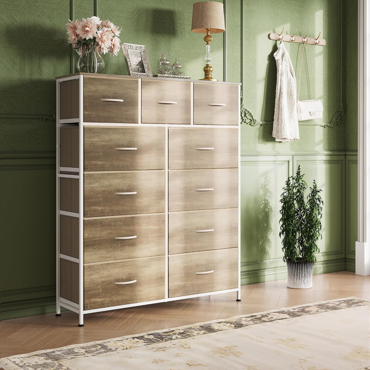 Storage Organizer Unit 11 Fabric Bins Storage Drawers Organizer Steel Frame Tall Storage Tower