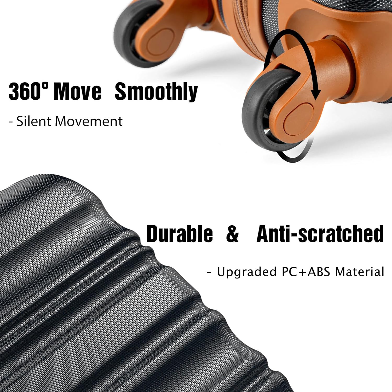 LONG VACATION 6 Piece Luggage Set Carry on Suitcase with ABS+PC hardshell Spinner Wheels