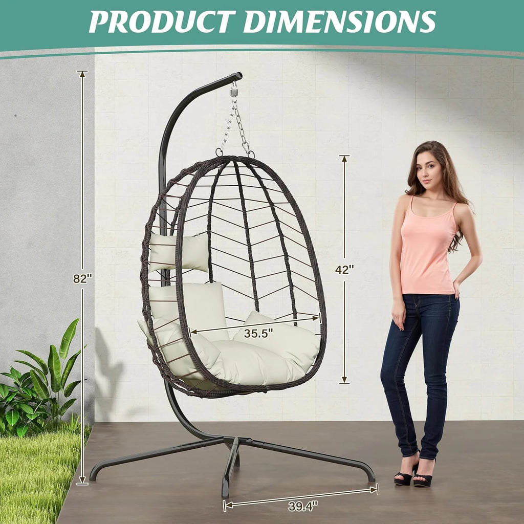 Hanging Egg Chair with Stand Swinging Egg Chair Outdoor Hanging Basket Chair with Cushion
