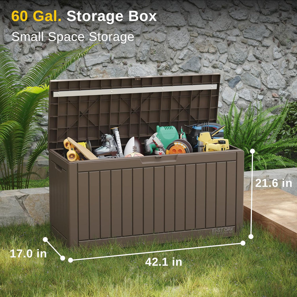 EAST OAK Outdoor Storage Box 60 Gallon Deck Box Indoor and Outdoor Use Waterproof Resin Storage
