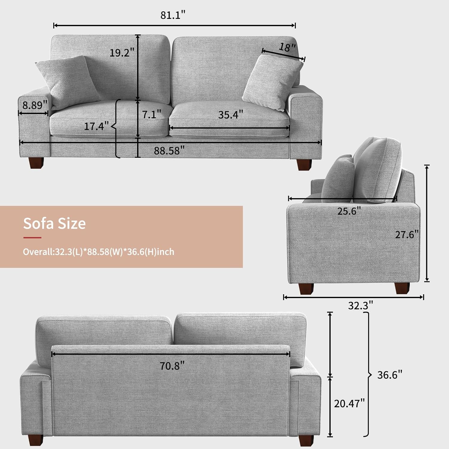 DOPEDIO living room double sofa chenille lounge chair removable solid wood frame
