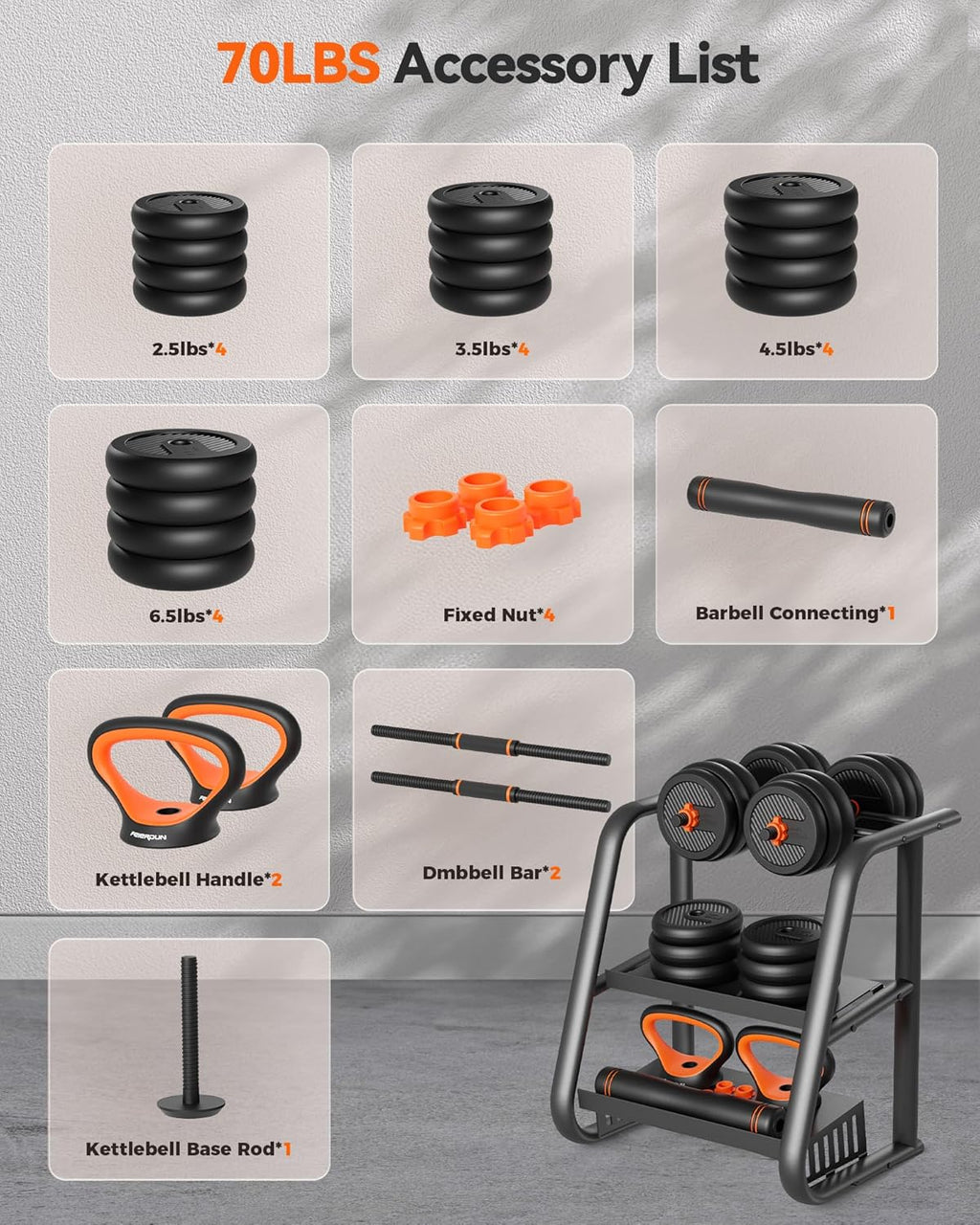 Feierdun adjustable dumbbells with connectors Barbell, kettlebell push-up stand