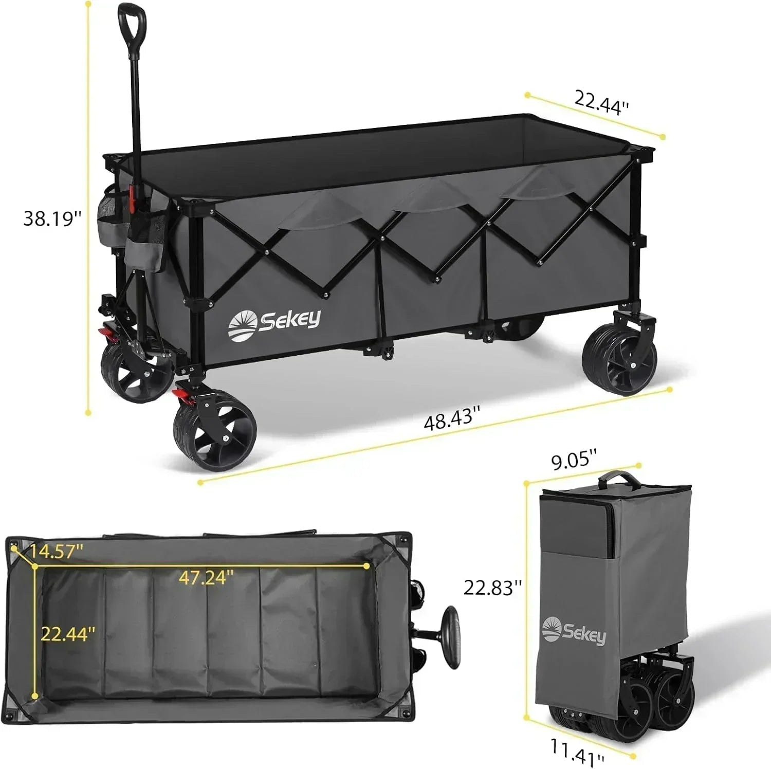 Sekey 48 Inch Long Foldable Extended Travel Cart 440 Lbs Folding Multi-Purpose Garden Cart