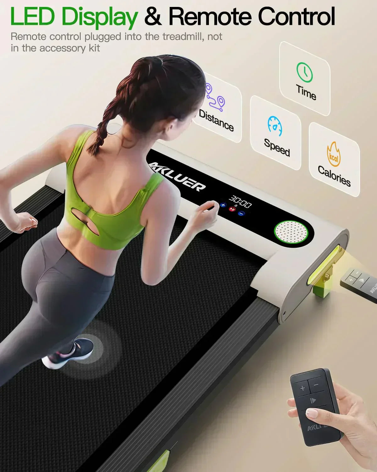 Akluer Inclined Home Treadmill 2.5 HP Small Under-Desk Treadmill Remote Control LED Display