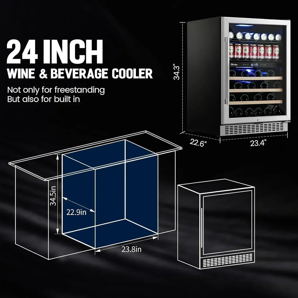 24 inch Dual Zone Beverage Refrigerator 30 Bottles 82 Cans Wine Fridge Built-in or Freestanding