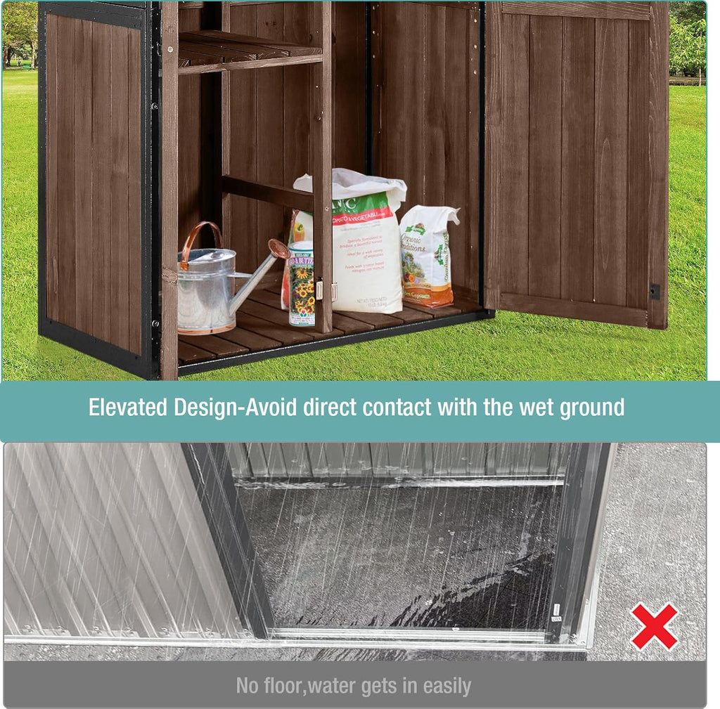 Sheds Outdoor Storage Garden Shed with Metal Frame Structure and Adjustable Shelves