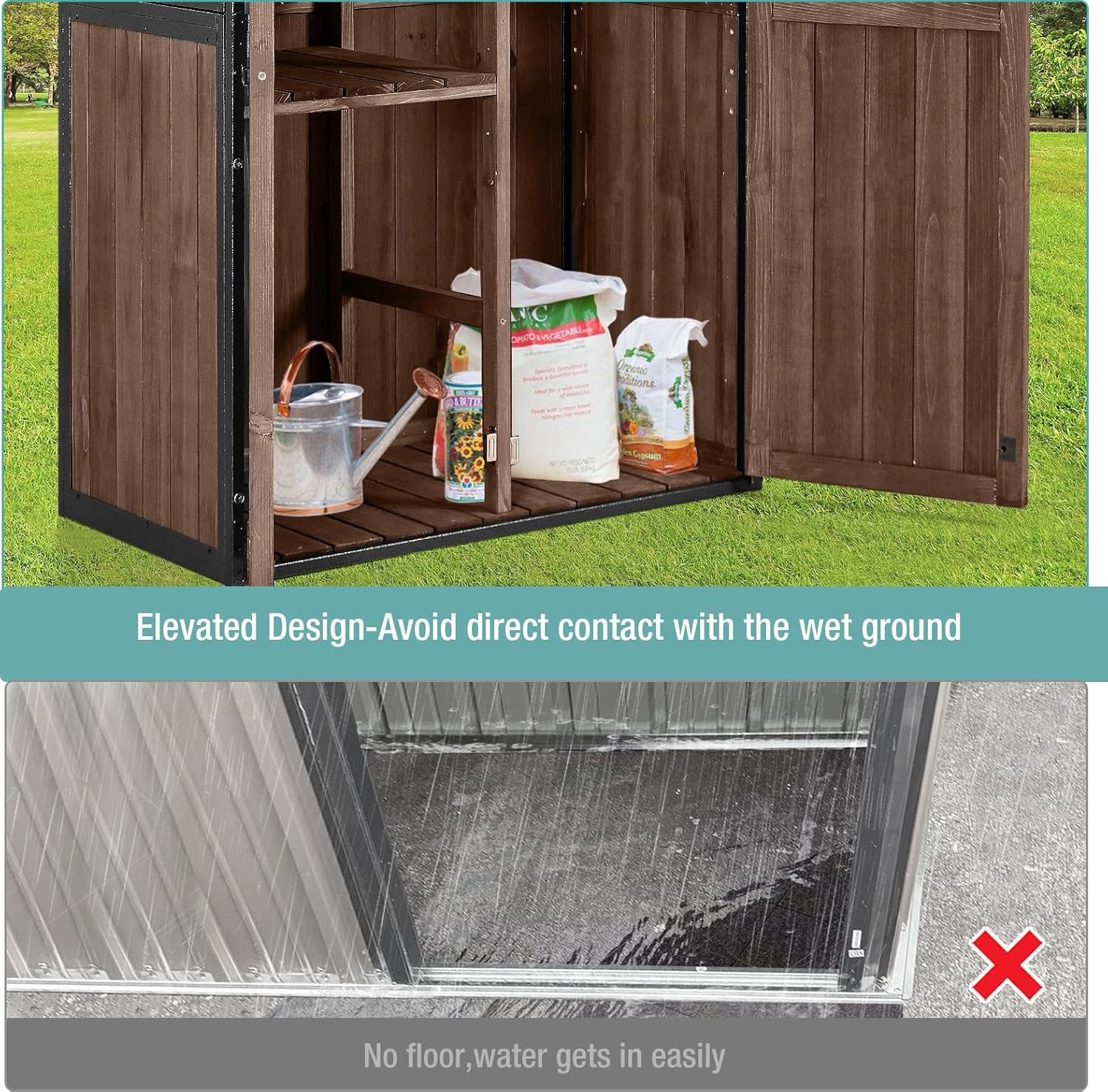 Sheds Outdoor Storage Garden Shed with Metal Frame Structure and Adjustable Shelves