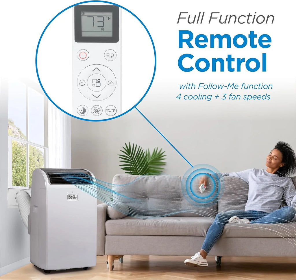 BLACK+DECKER 10,000 BTU Portable Air Conditioner for Rooms up to 450 Sq. with Remote Control, White