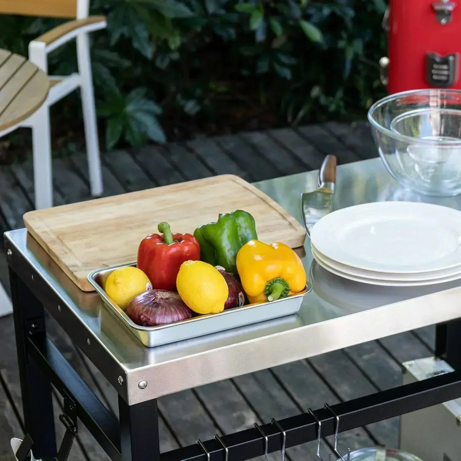 Royal Gourmet Dining Cart Table with Double-Shelf Movable Stainless Steel Flat Top Grill Cart