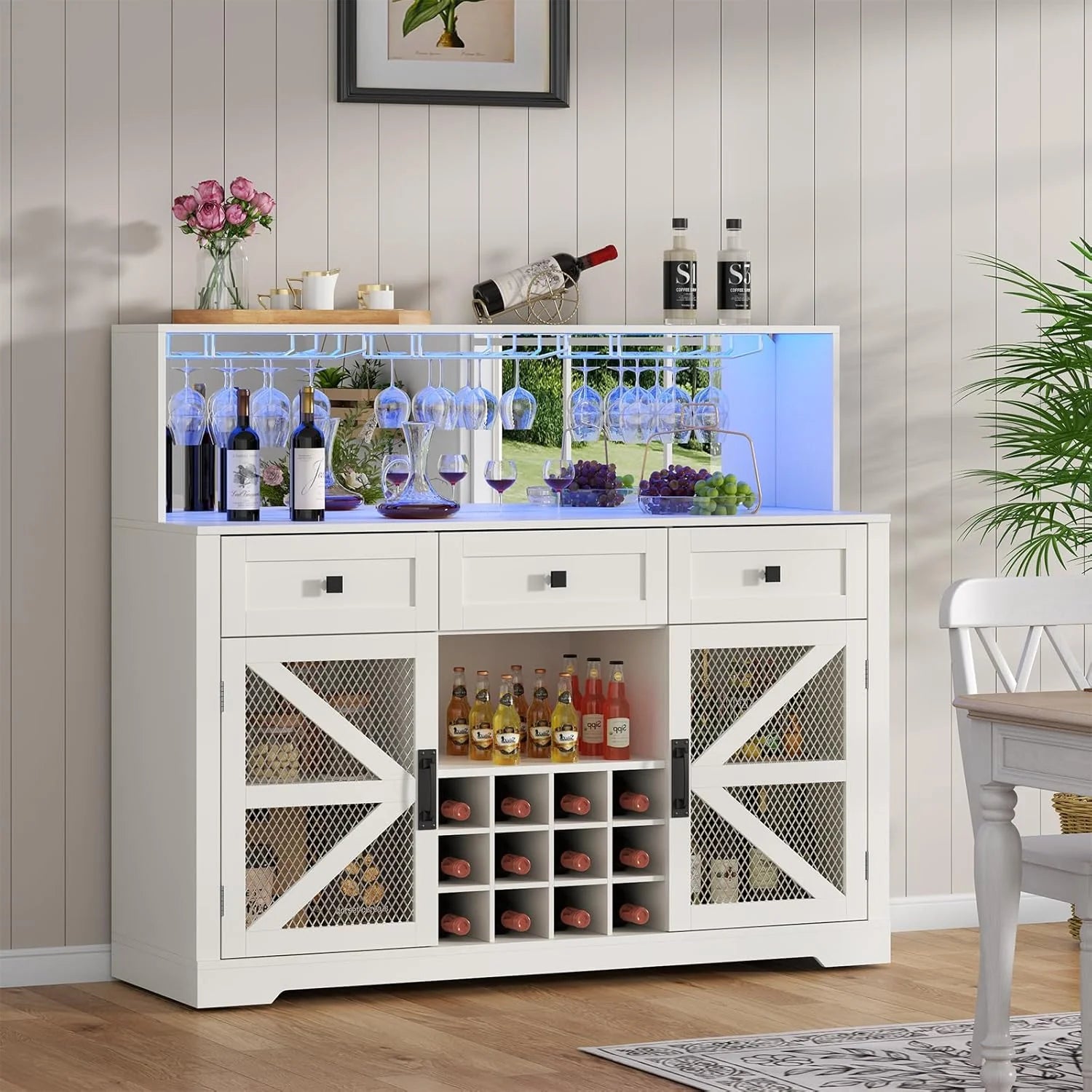 Wine Bar Cabinet with LED Light, Liquor Cabinet with Glass Holder, Coffee Bar for Liquor, Storage Buffet with Wine Racks, Wine Cabinet