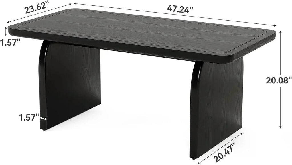 LITTLE TREE Farmhouse Coffee Table 47 Inch Round Corner Wood Center Table Rectangular