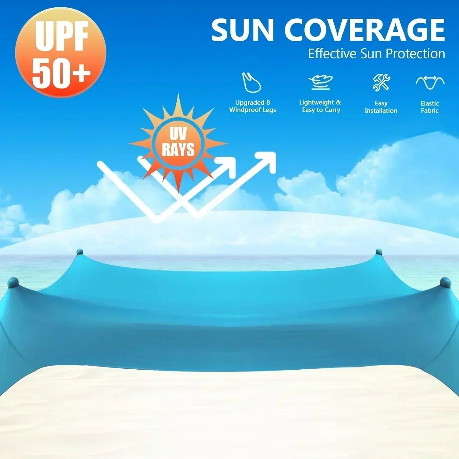 Beach Tent Sun Shelter 10 x 10 FT Beach Canopy Tent Sun Shade Heavy Duty UPF50+ Beach Tent