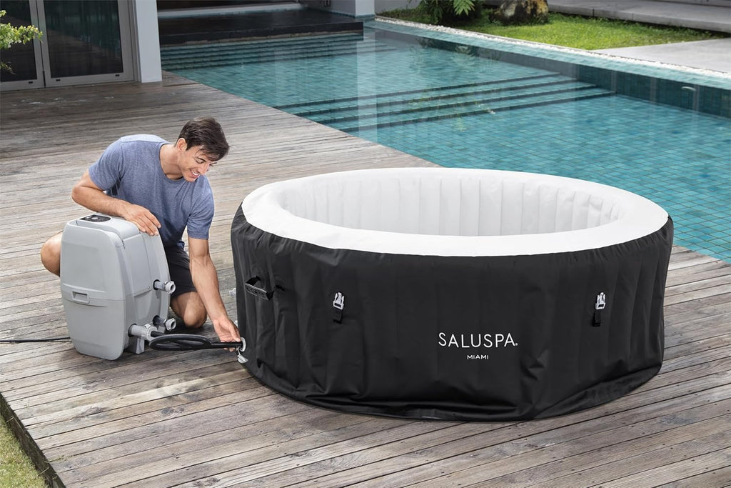 Bestway SaluSpa Miami EnergySense AirJet Inflatable Hot Tub Spa (71 x 26) | Portable Hot Tub with 2 Covers (1 Energy-Efficient Thermal Cover and 1 Standard Cover) | Fits Up to 2-4 Persons | Black