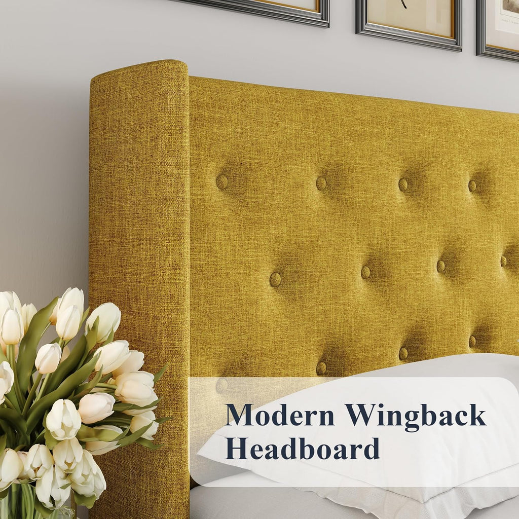 Allewie Queen Size Lift Up Storage Bed Modern Wingback Headboard Hydraulic Support