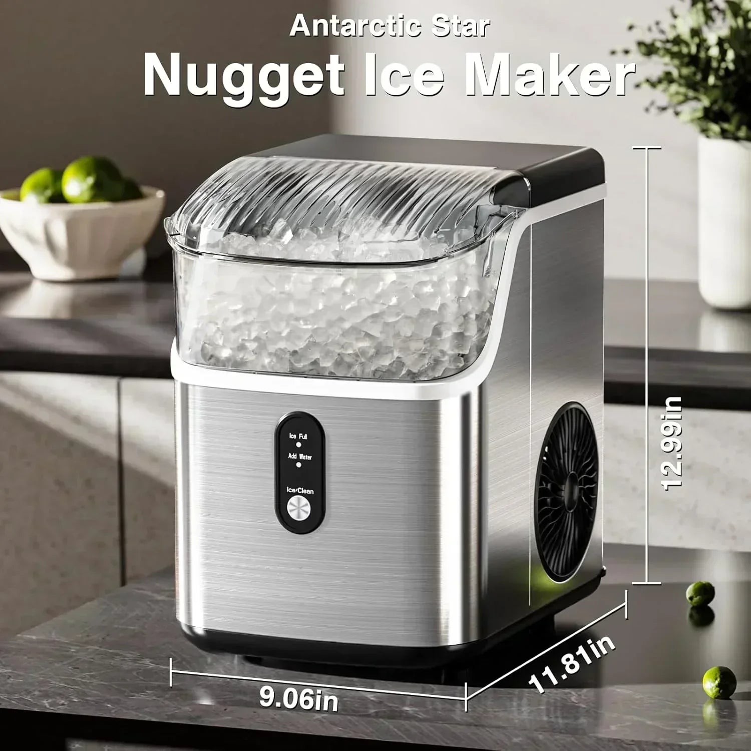 Nugget Ice Makers Countertop Pebble Ice Machine with Chewable Pellet Ice Self-Cleaning