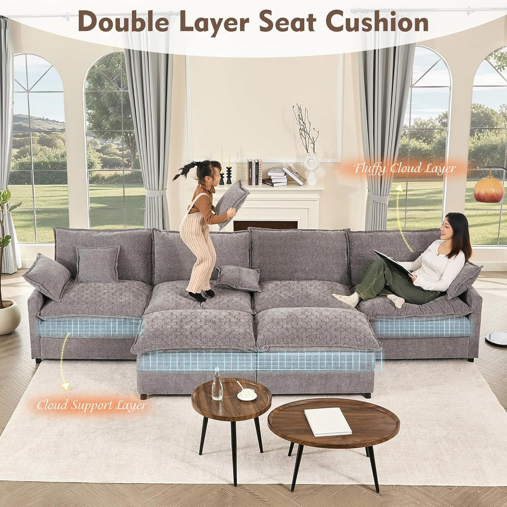 108 Inch U Shape Sofa Sectional Sofa Comfortable Cloud Sofa with Removable Footstool