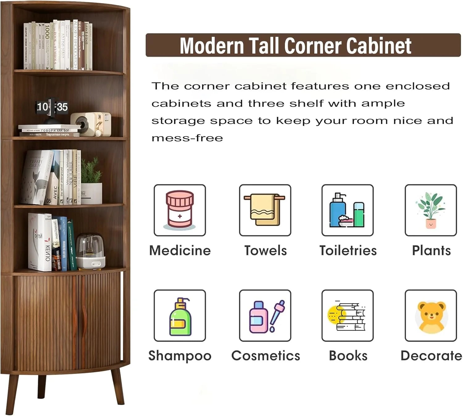 Corner Cabinet, 66.73'' Tall Modern Corner Bathroom Storage Cabinet