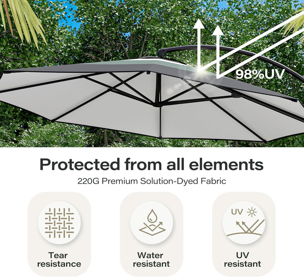 LAUSAINT HOME Outdoor Patio Umbrella with Base included 11 FT Deluxe Curvy Cantilever Umbrella