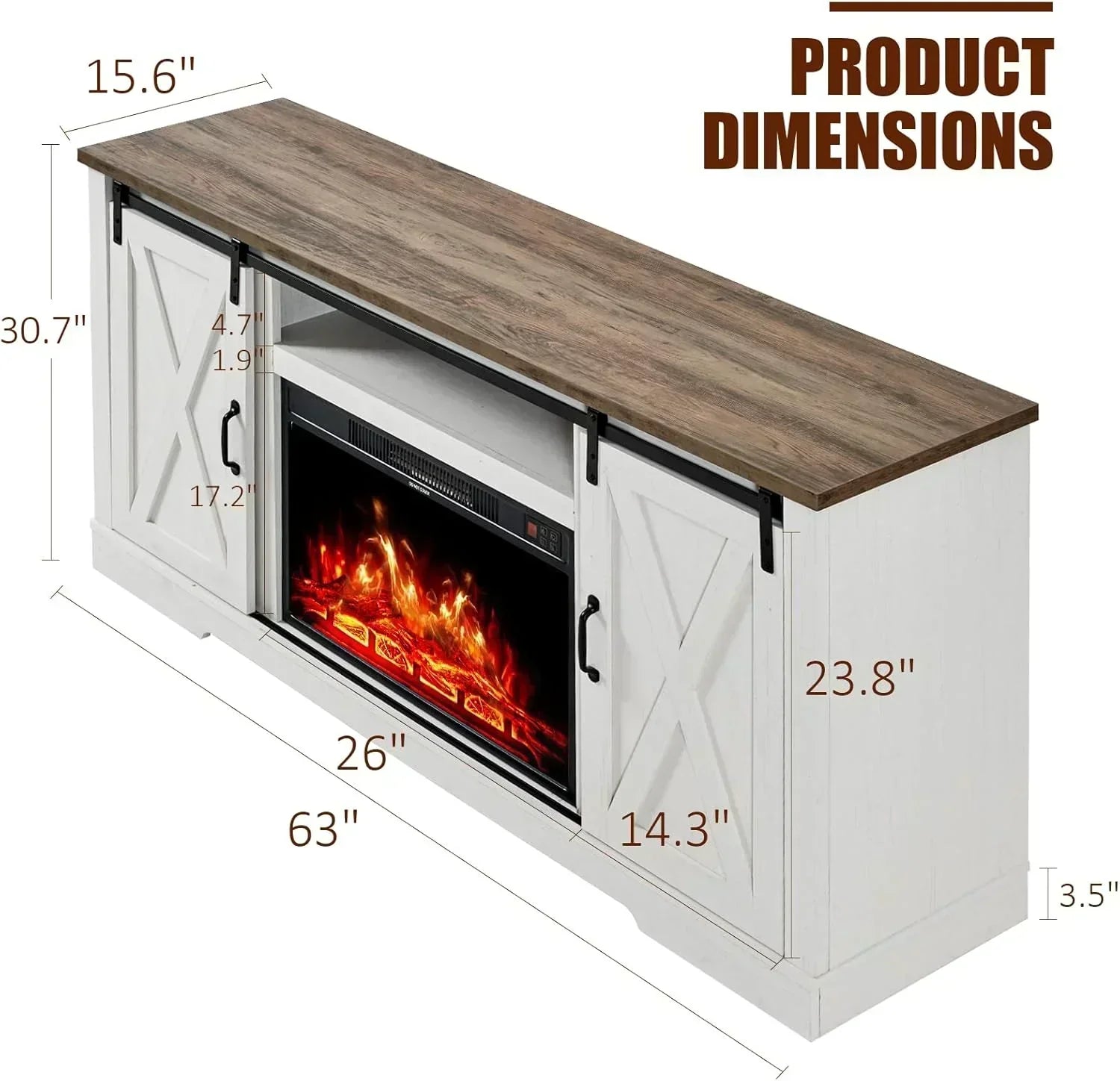 AMERLIFE Fireplace TV Stand with Sliding Barn Door  Farmhouse 63 Fireplace Entertainment Center