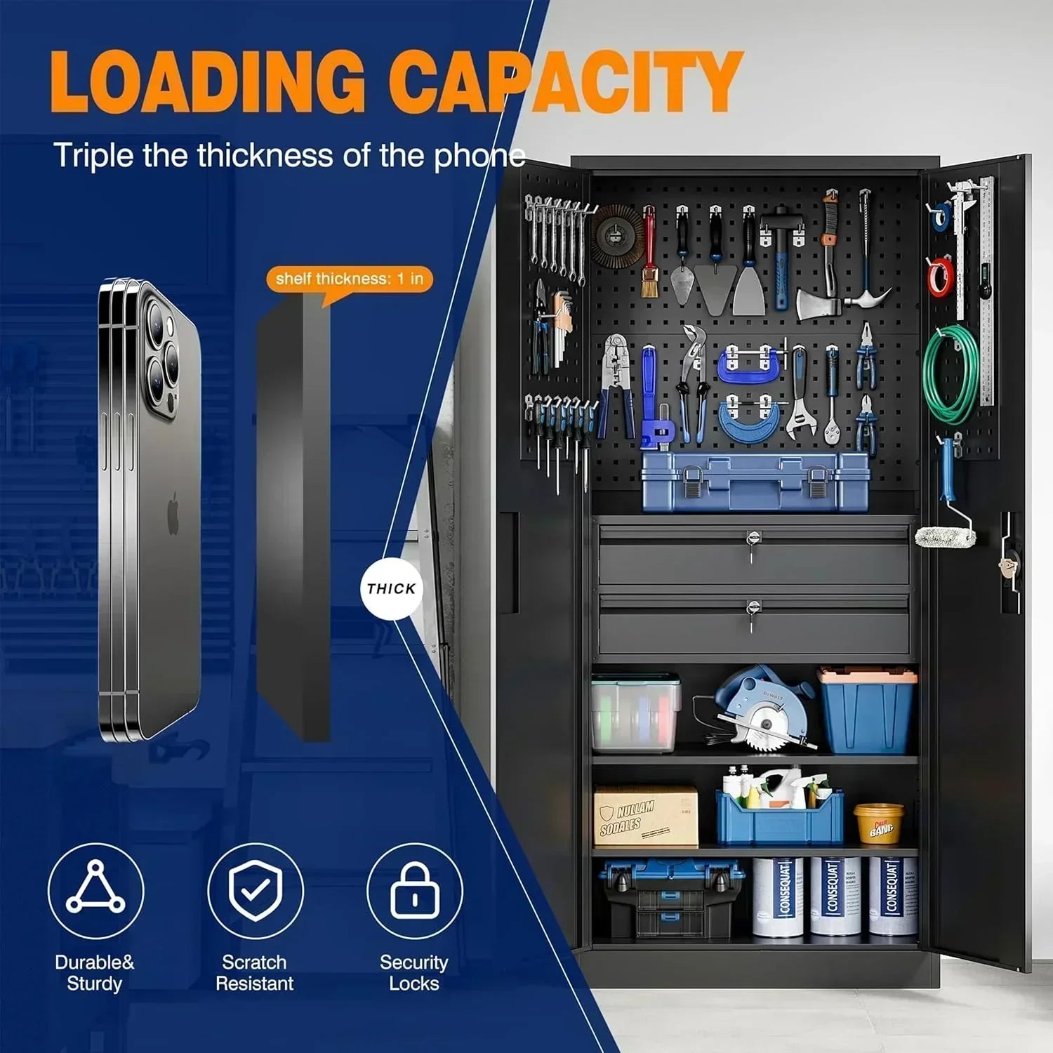 Yizosh Metal Garage Storage Cabinet with Locking Doors Heavy Duty Steel Tool Cabinet
