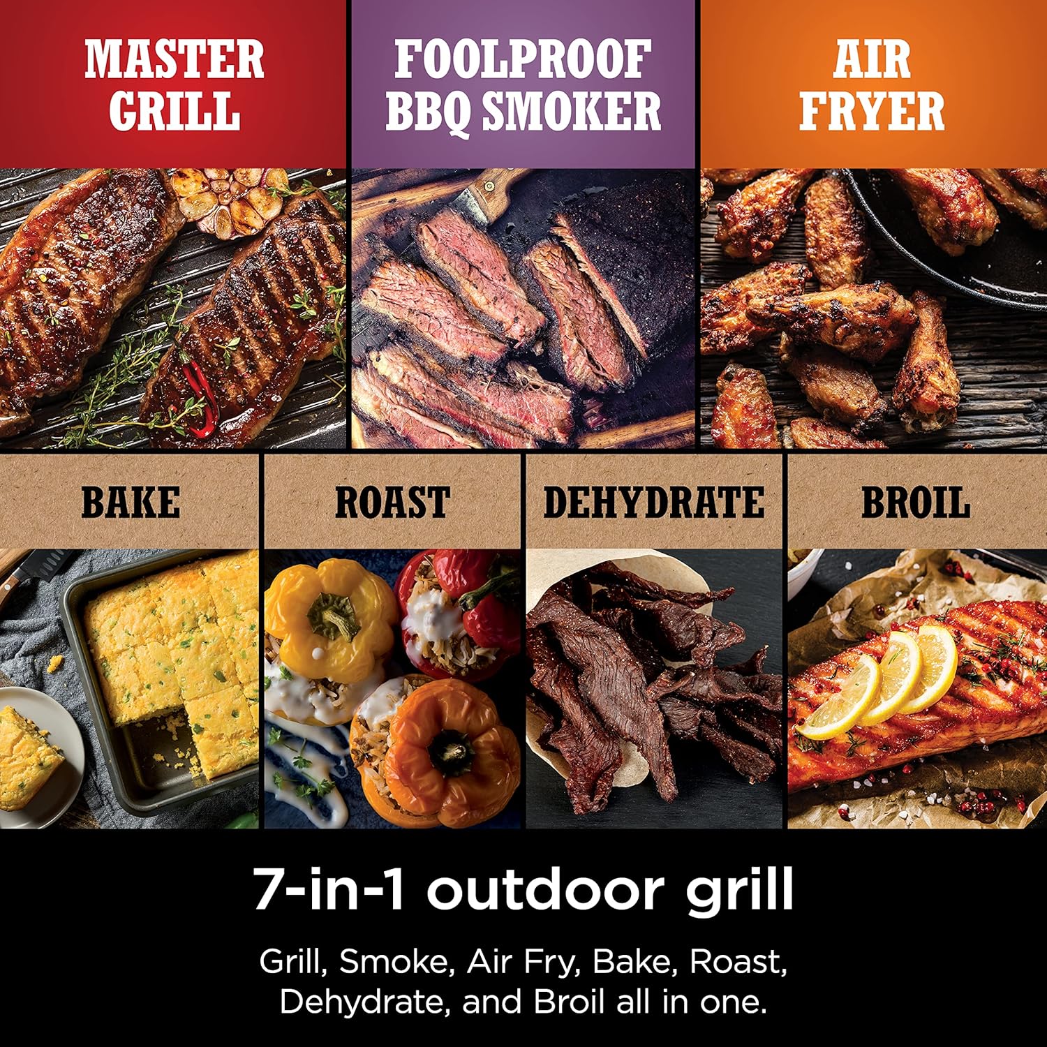 OG751 Woodfire Pro Outdoor Grill Built-In Thermometer 7-in-1 Master Grill BBQ Smoker Air Fryer