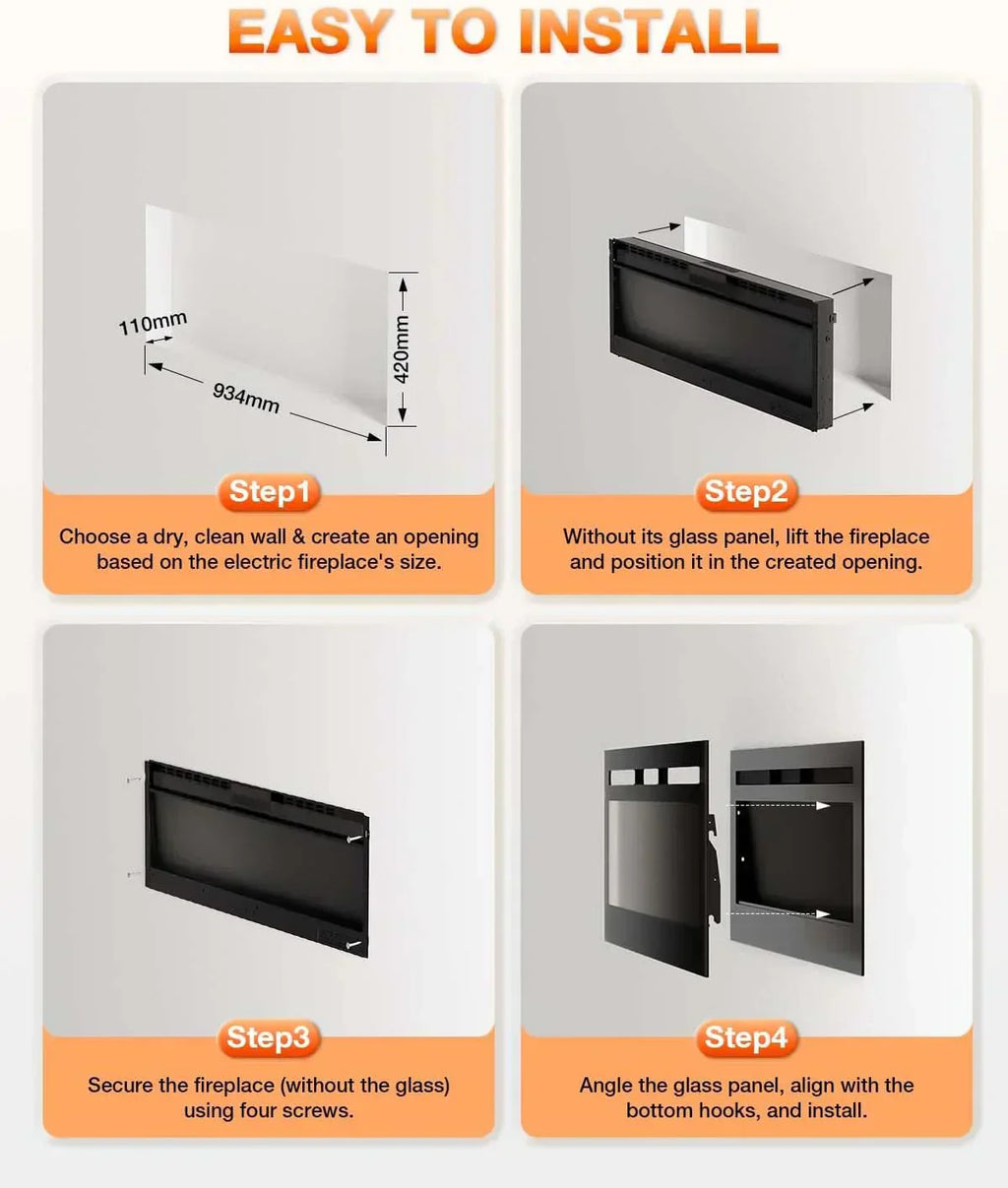 Electric Fireplace 60Inch Wall Mounted Electric Fireplace Heater with Timer Inserts TV Stand